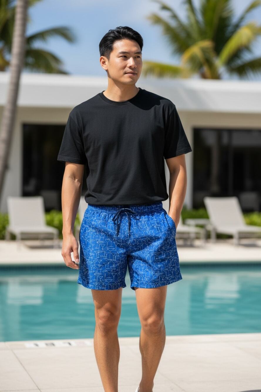 ROBERT GRAHAM Bathing Suit Size S Mens $79 Swim Trunks Blue Martini Glasses
